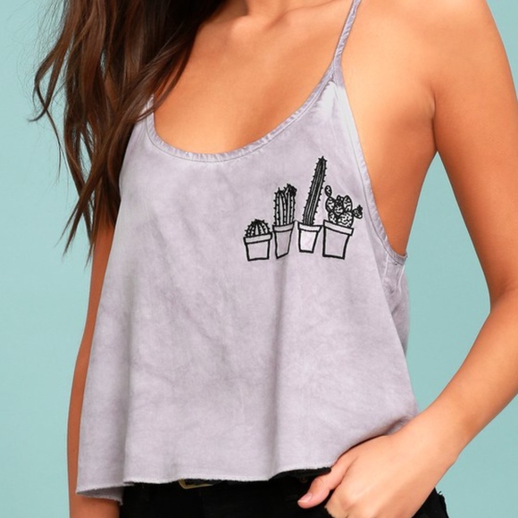 Lulus Tops - Lulus Prickly Pals Purple Embroidered Crop Top S